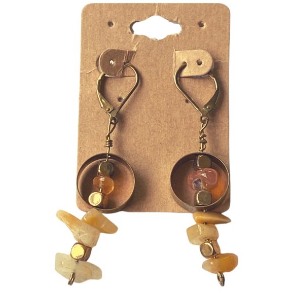 Metal and Stone Dangle Earrings - Picture 1 of 7